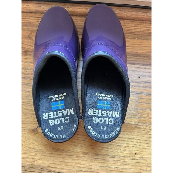 Vintage SVEN Clogs Clogmaster Wooden clogs size 35 women 5 Purple Patent Leather - Picture 9 of 9